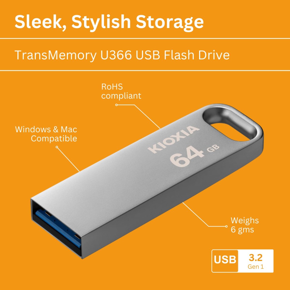 Kioxia 64GB U366 Metal Usb 3.2 Gen 1 Flash Bellek